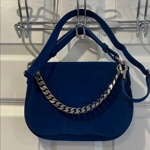 Calvin Klein Collection Royal Blue Suede/Leather Shoulder Bag with Chain